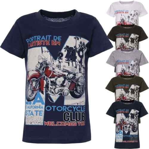 T Shirt Shirts Kurzarm Biker Rocker Print Style Strech Kinder Junge SALE - Picture 1 of 11