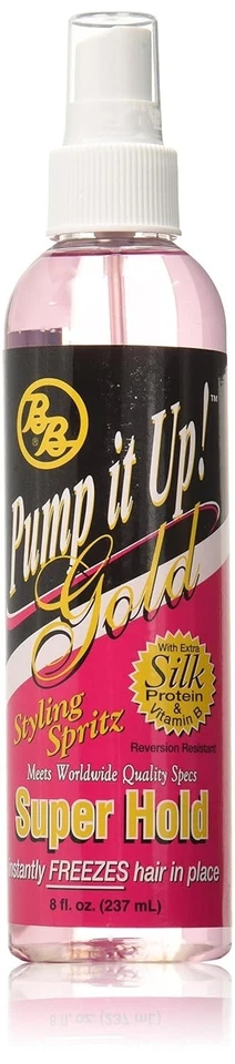 (Paquete de 3) Bronner Brothers Pump It Up Spritz Gold Super Hold 8 oz Foto 2 de 3