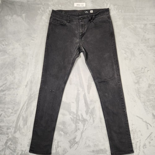 VOLCOM MENS BLACK WASH DENIM SKINNY TAPERED JEANS SIZE 36 MID RISE WAIST