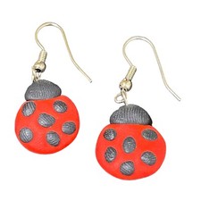 Red Ladybug Clay Dangle Earrings Cute Handmade Bug Jewelry Whimsical Gift