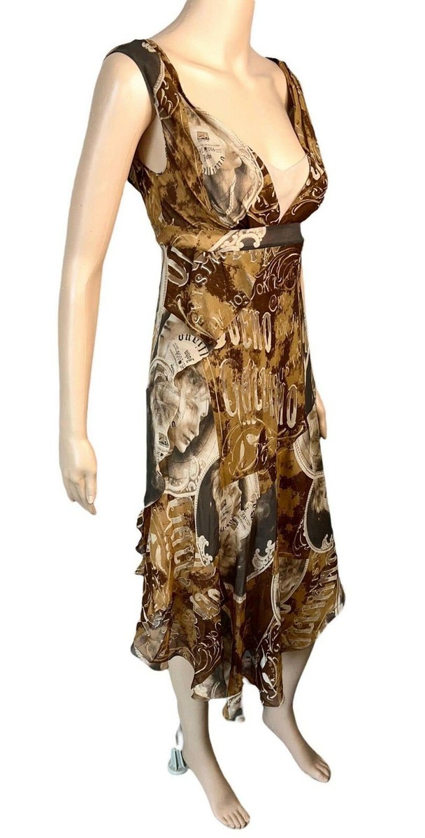 John Galliano S/S 2006 Newspaper Print Plunging Neckline