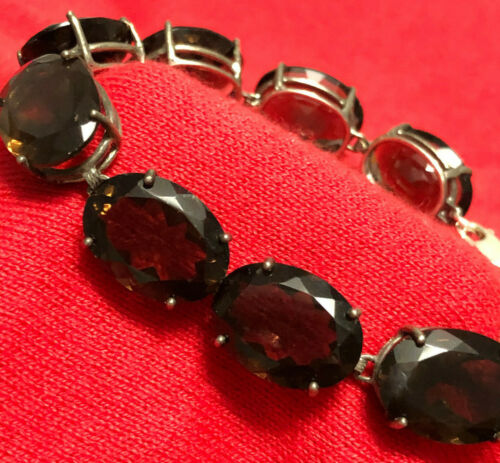 Blackened Sterling Silver 925 Oval Smoky Topaz 7.5" Ladies Tennis Bracelet - Picture 4 of 10