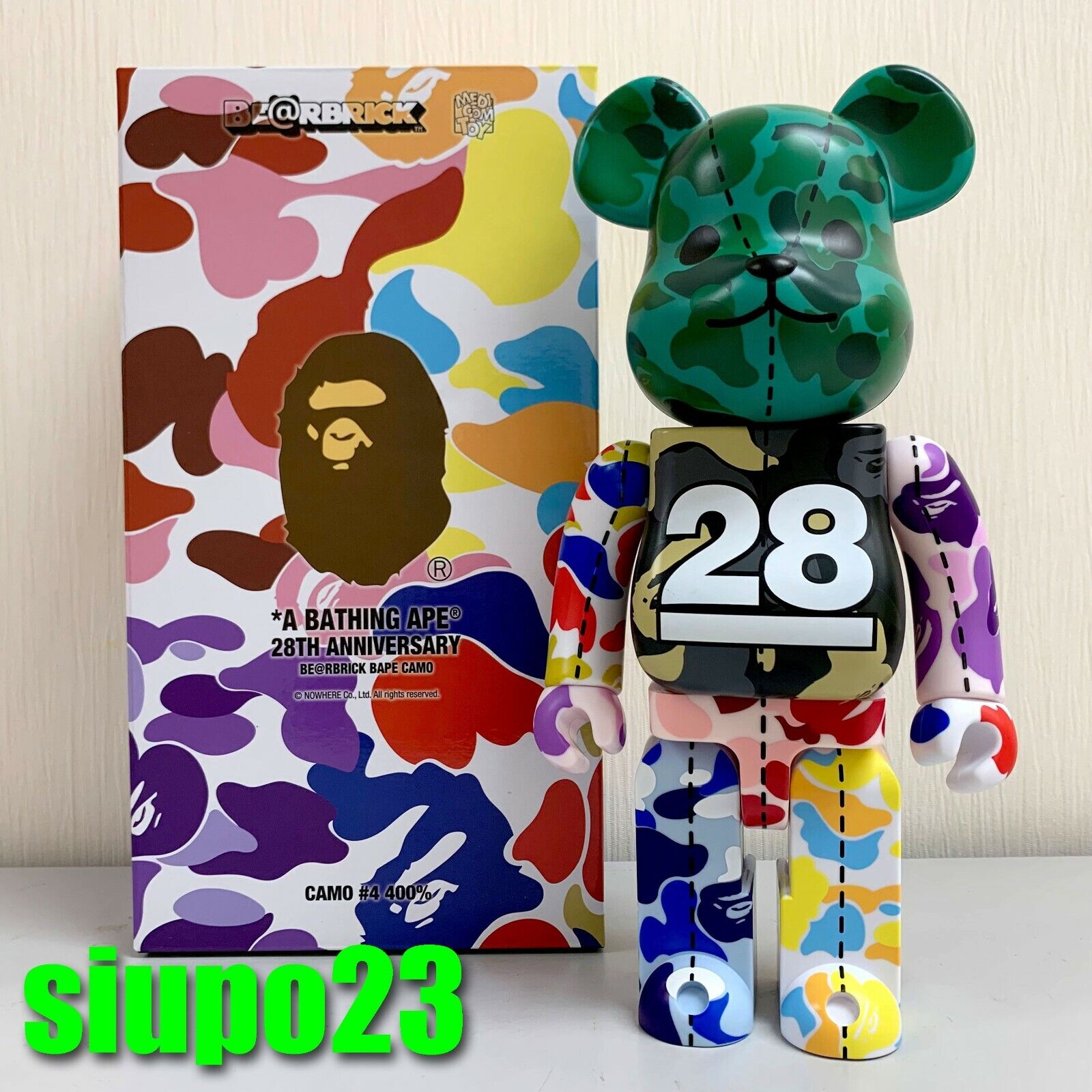 Medicom 400% Bearbrick ~ A Bathing Ape Bape Camo Be@rbrick 28th Anniversary  04