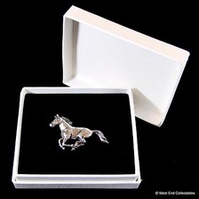 Running Horse Pewter Pin Brooch in Gift Box - Handcrafted Equestrian Badge