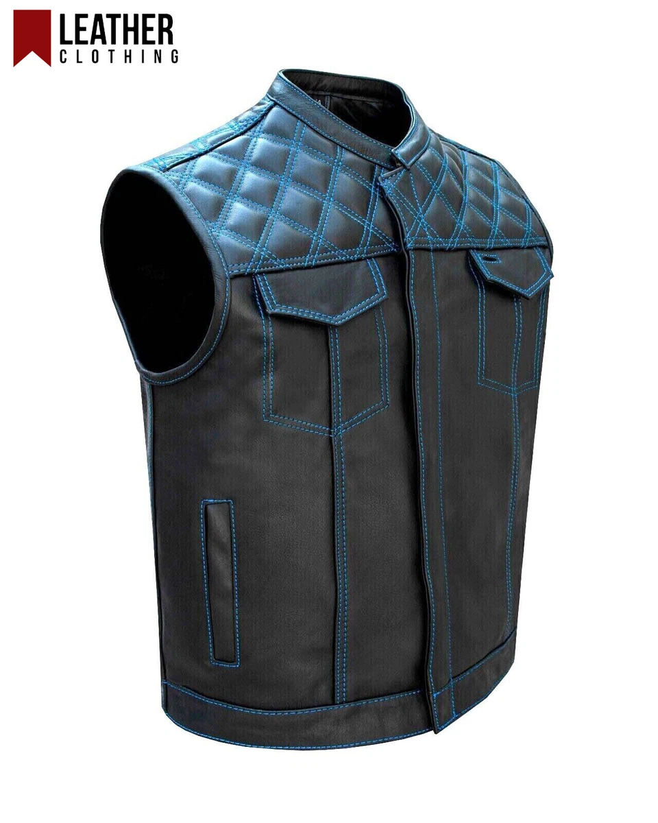 Blue leather vest sale
