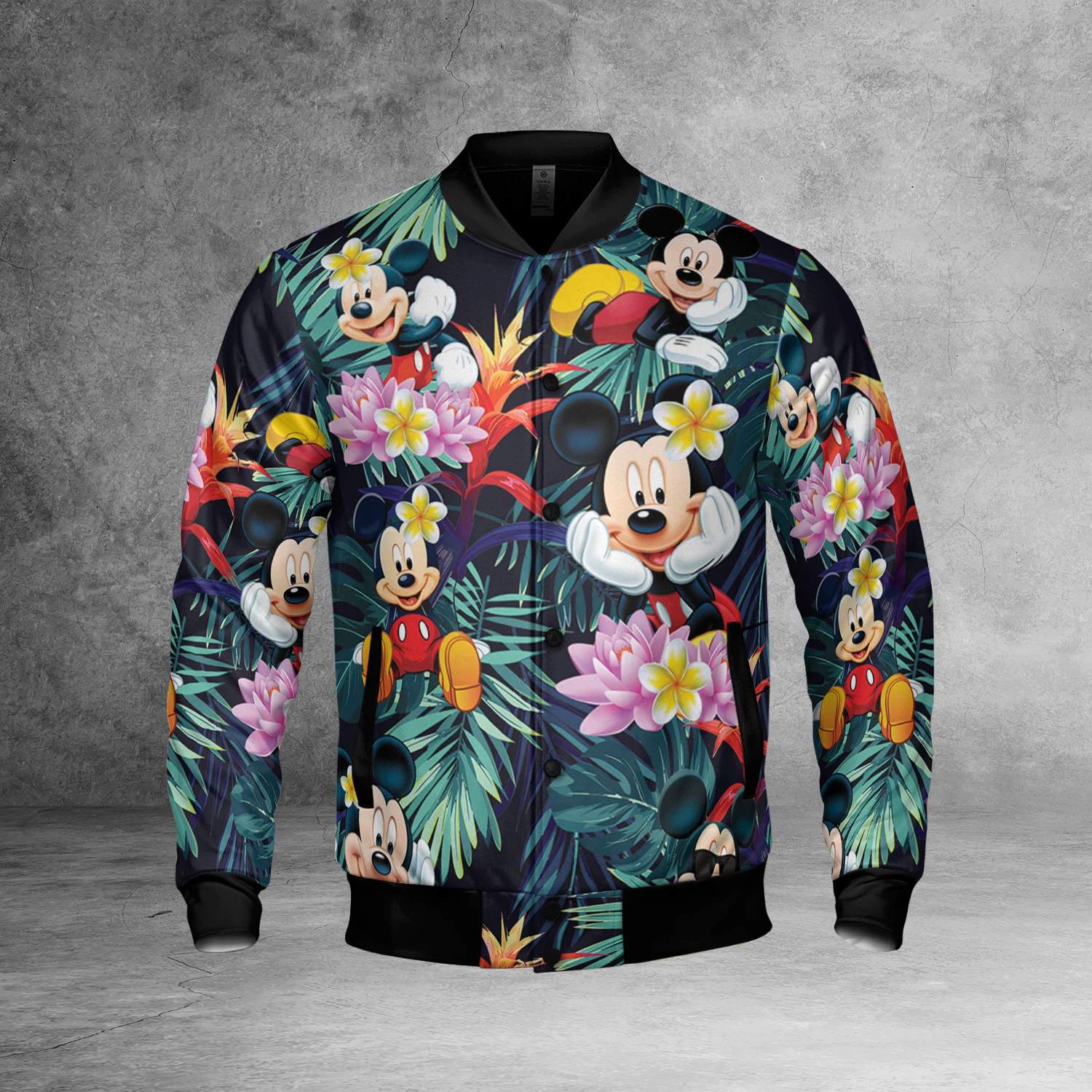 Cartoon Mickey Mouse Tropical Leaves Flowers Summer Vibes Jacket