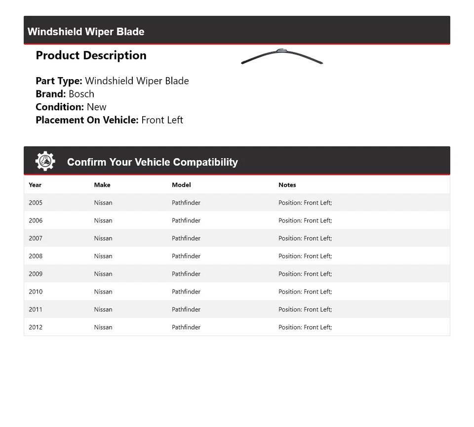 Limpiaparabrisas delantero izquierdo Nissan Pathfinder Bosch ICON 2005-2012 Foto 2 de 4