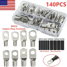 140X Car Copper Ring Lugs Terminal Heat Shrink Tubing Wire Battery Connector Kit