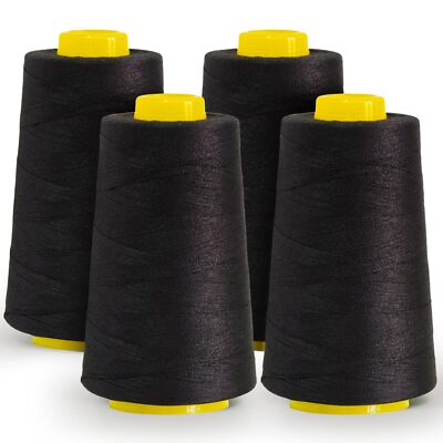 All-Purpose Polyester Sewing Thread - 4-Pack 12000 Yards Total - Black Thread...