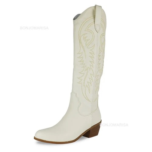 Women Embroidered Western Knee High Boots Cowboy Cowgirl Boots Chunky Heel Boot - Bild 30 von 35