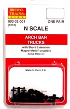N Scale Micro Trains 302001 Arch Bar Trucks w/Assemble Short Couplers (1) Pair