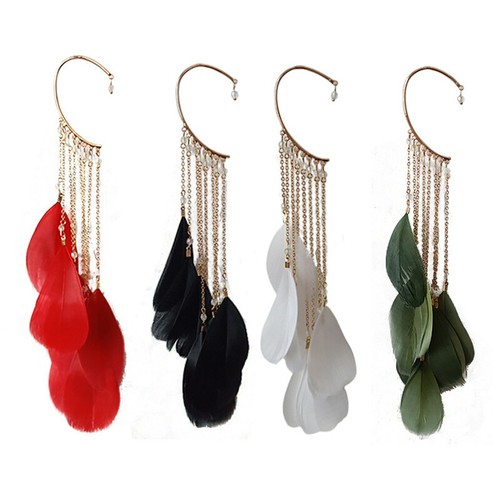 Womens Feather Long Tassels Dangle/Drop Earring Ladies Boho Earrings Jewellery - Picture 3 of 19