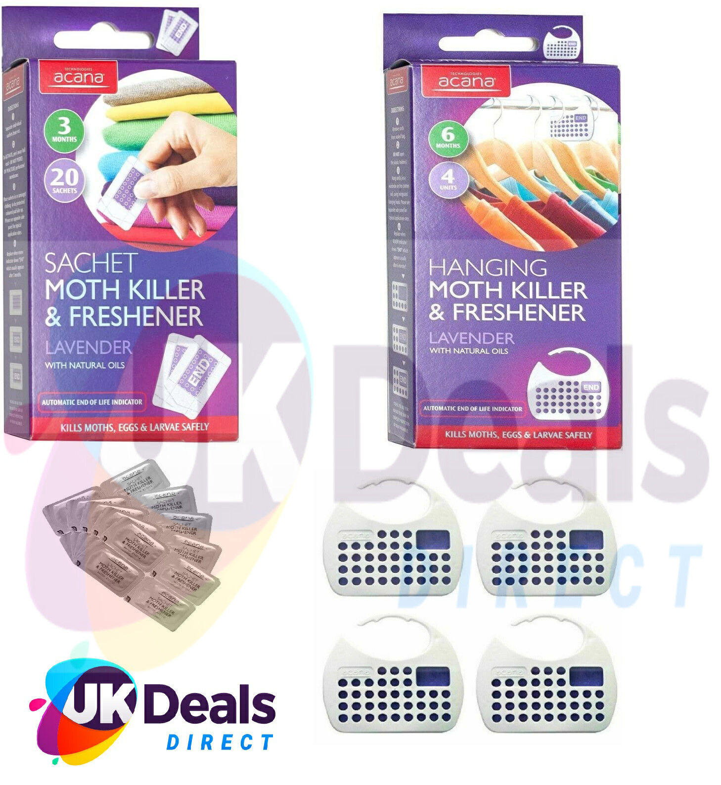 Acana MOTH KILLER & FRESHENER Sachets Lavender Fragrance Pack of 20