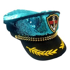 Captain Sequin Hat ADJUSTABLE/Turquoise BLUE/ GOLD/Deluxe/ FESTIVE/SEQUIN/ RAVE