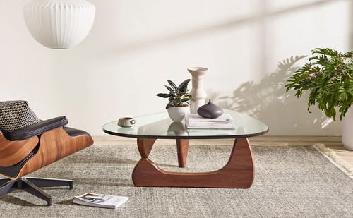 Triangle Glass Coffee Table Modern Noguchi Coffee Table 0.8 in Glass Solid Wood - Picture 20 of 59