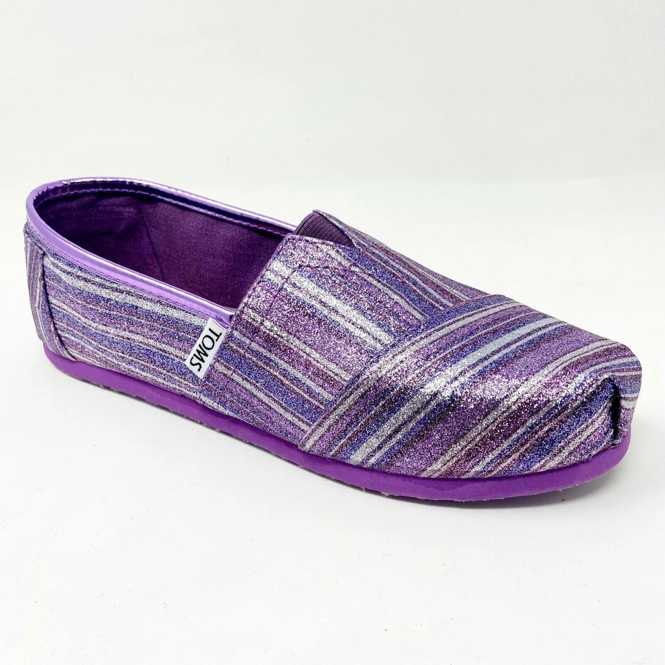 Toms Classics фиолетовый блестящий полоски молодежи поскользнуться на повседневный холст туфли на плоской подошве - Изображение 2 из 4