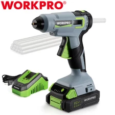WORKPRO 20V Cordless Hot Glue Gun Kit Rechargeable Melt Glue Gun 12PC Glue Stick