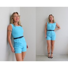 1960s Vintage Aqua Blues Summer Romper  Women's XXS to XS 0 2 4  Sleeveless