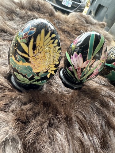 Handwerkliches handbemaltes buntes Blumenmuster Keramik Ei 3er Set - Bild 2 von 14