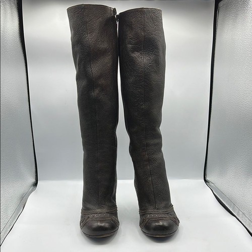 Chie Mihara Sz 8 1/2 Chocolate Brown Heeled Boots Leather Knee Boots - Picture 3 of 15