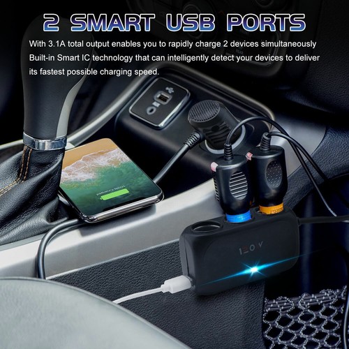 Car 12V Cigarette Lighter Socket Splitter 3.1A USB Charger Power Adapter Outlet - Picture 8 of 17