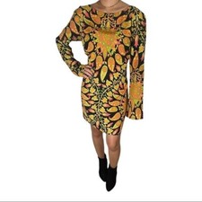 Retro Large ZARA Long Sleeve Black Mini Dress with MultiColor Paisley Designs.