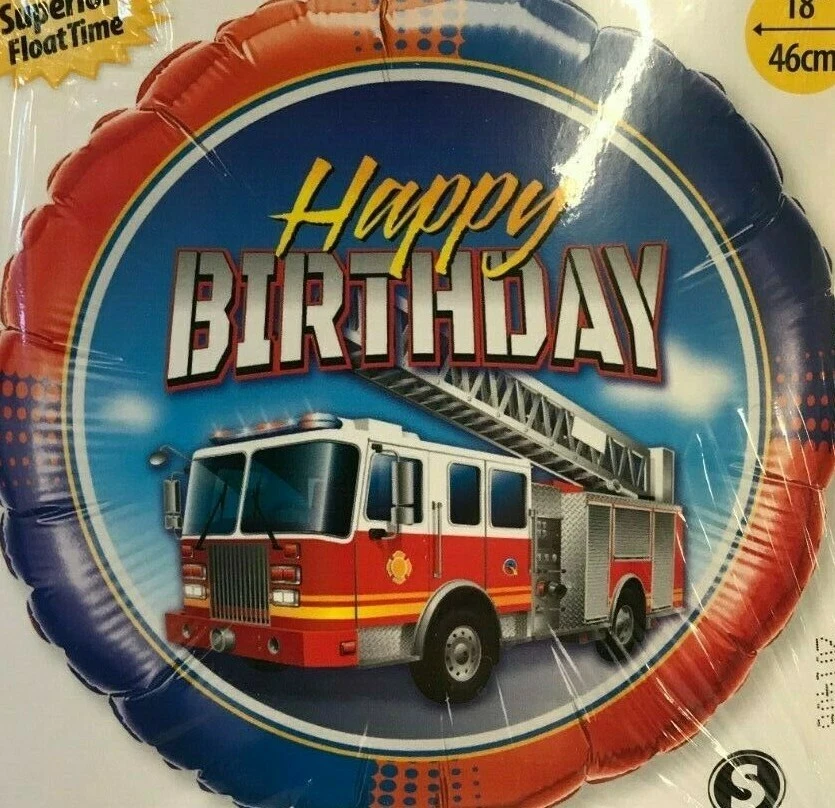 Camión de Bomberos Feliz Cumpleaños Mylar Helio 18" Globo Lote de 1 Nuevo Foto 2 de 3