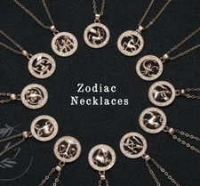 Zodiac Hollow Rose Gold Necklace, 12 Constellation Zodiac Sign Necklace