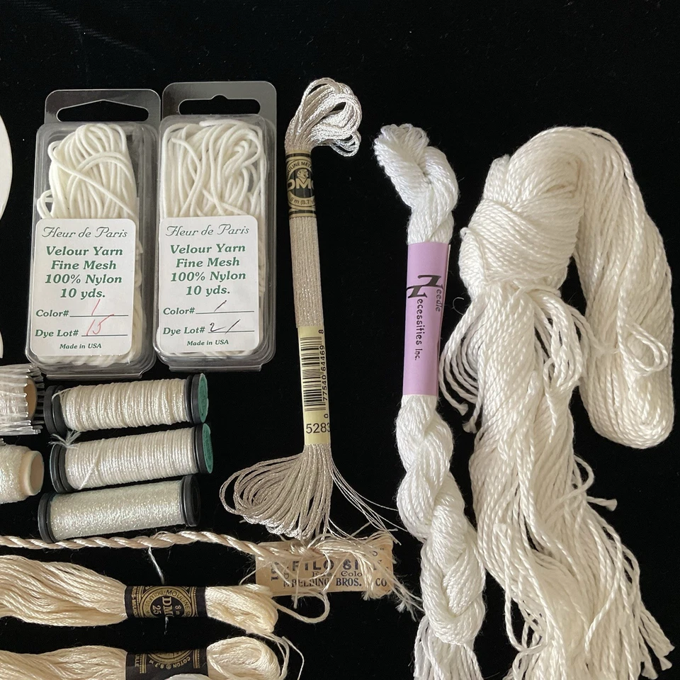 Needlepoint Embroidery Threads Lot of 16 A Variety of Whites Metallics Wool New - Image 4 of 4