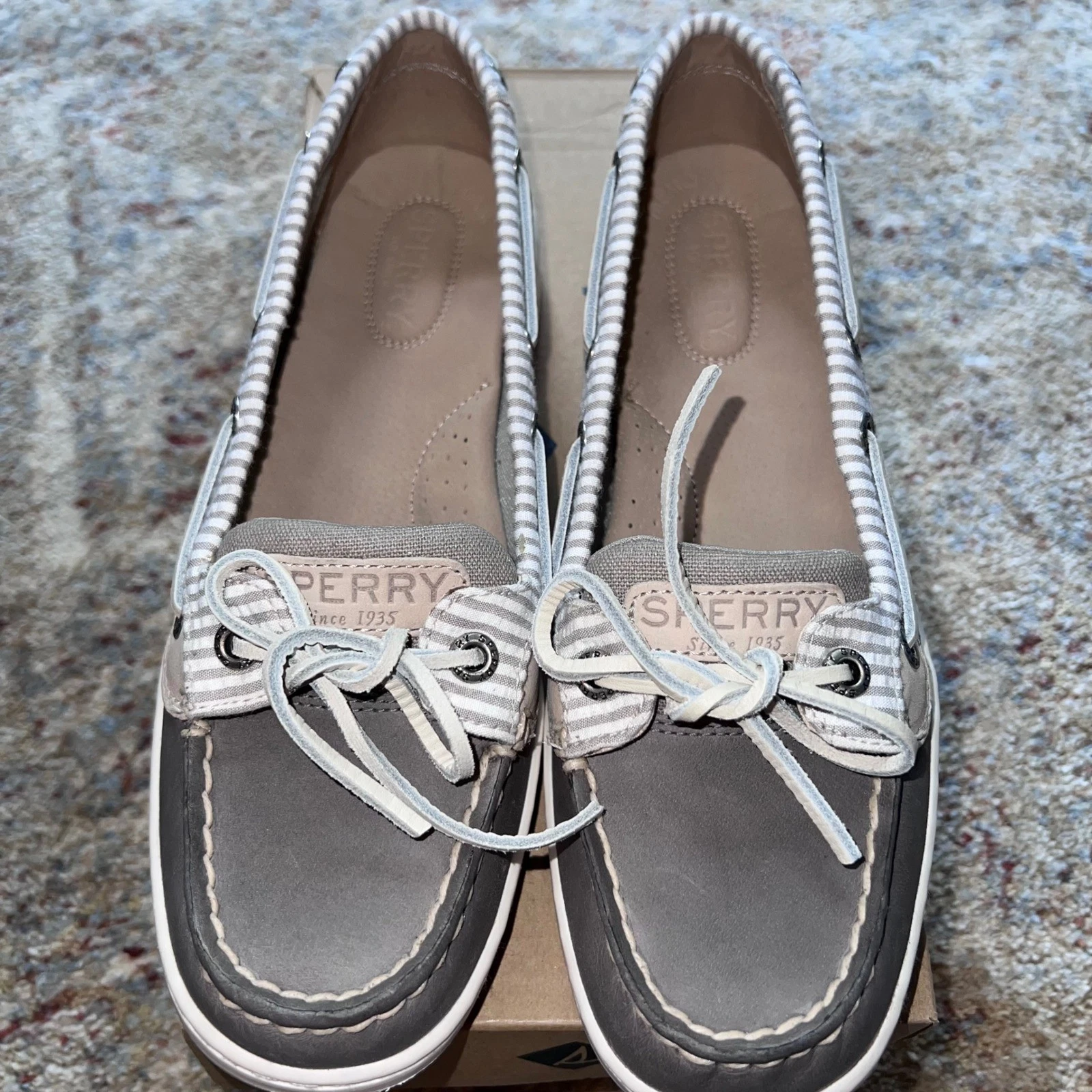Sperry Angelfish Seersucker Grey Boat Shoes Womens 6.5 M Memory Foam