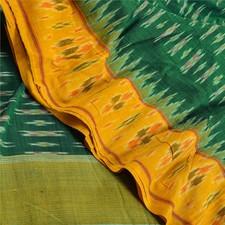 Sanskriti Vintage Saree Green Sambhalpuri Hand Woven Ikat Pure Cotton 5Yd Sari