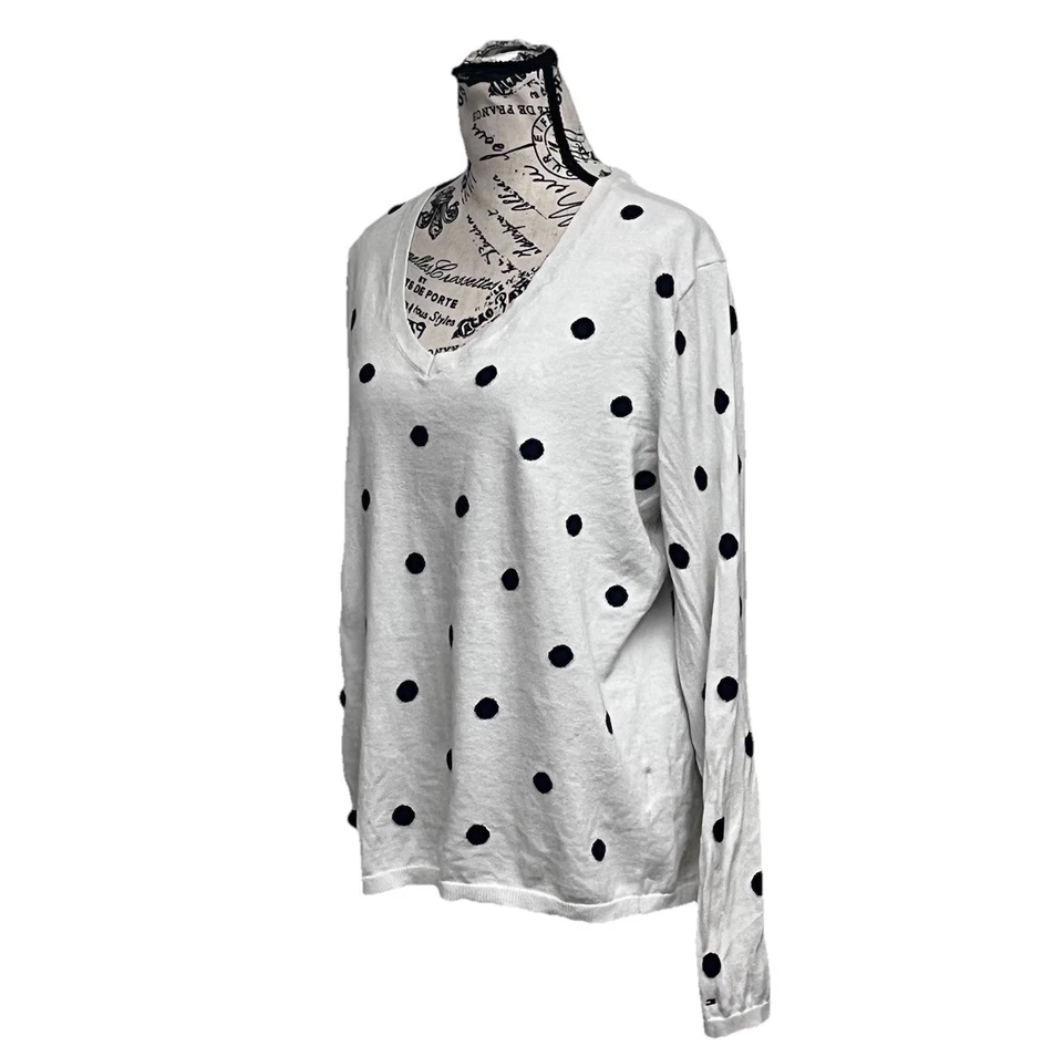 Suéter De Colección Y2k Tommy Hilfiger XL Blanco Lunares Retro Pinup Rockabilly Preppy Foto 3 de 4