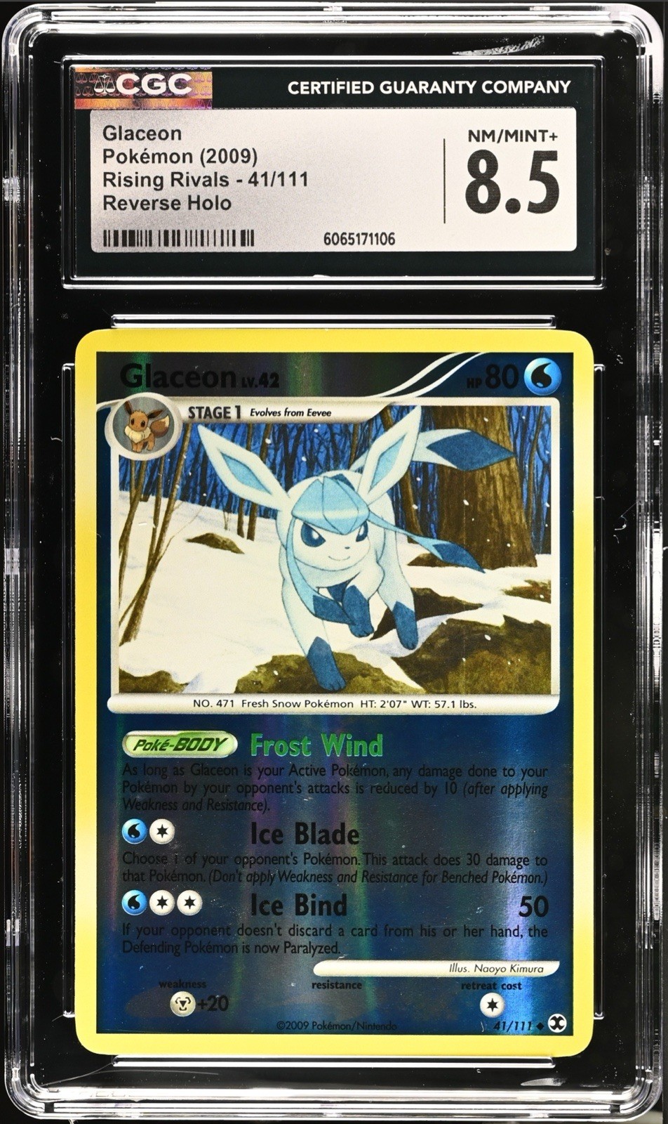 CGC 8.5 NM MINT+ Glaceon 41/111 Reverse Holo Platinum Rising Rivals 2009 Pokemon