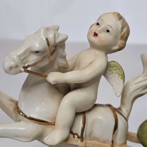 Lefton Bisque Alato Cupido Putti Equitazione Cavallo Tirante Iridescente Schiuma di Mare Coach - Foto 2 di 17