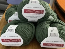 Valley Yarns 100% Extrafine  Superwash Merino  Wool Color 600 Forest - Qty of 5