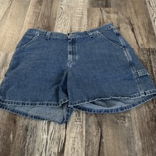 VINTAGE Lee Riveted Carpenter Shorts 18W Blue Denim Summer Beach Made USA 36 