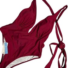 Cupshe One Piece Swimsuit XXL Burgundy Plunge Tie Back Cutout High Leg NWT