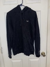 Hollister Mens Black Pullover Hoodie Seagull Logo Fleece Sweatshirt Medium