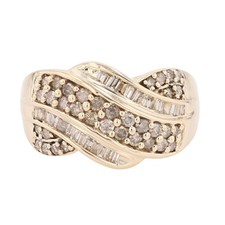 .71ctw Round and Baguette Cut Diamond Cluster Ring 10k Yellow Gold Size 6.75