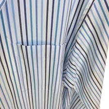 Tasso Elba Men's Dress Shirt Long Sleeve Striped Blues and White Size 17 1/2, 36