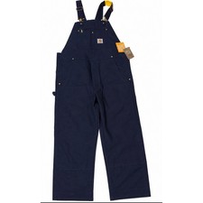 Carhartt R01 Duck Bib Overalls Mens 34x28 Navy Blue Double knee Work Dungarees