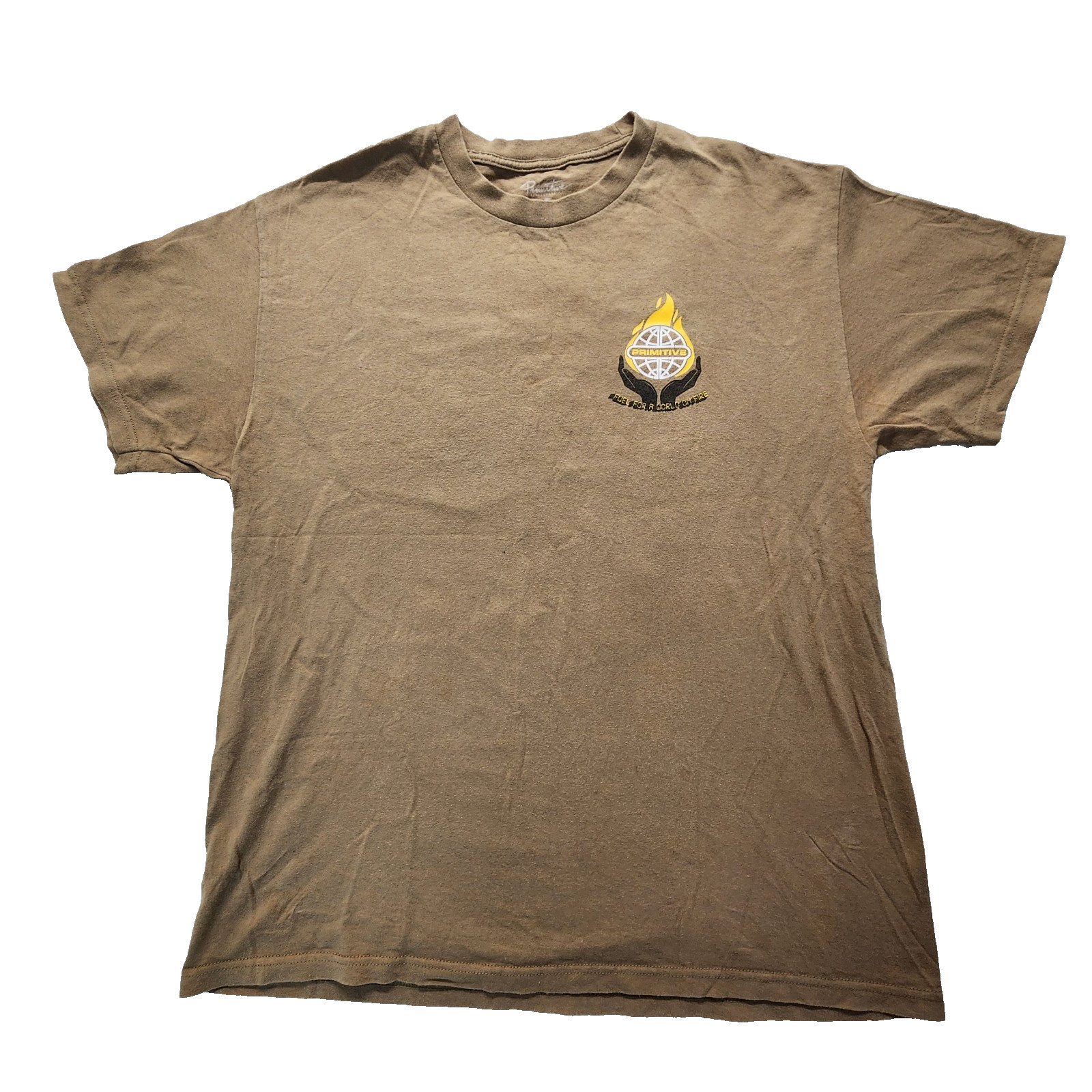 Primitive Skateboarding Mens Globe Flame Hands Graphic T-Shi