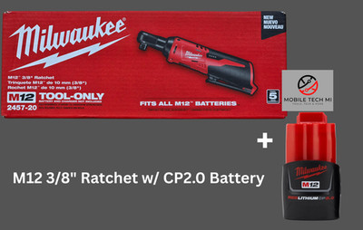 NEW Milwaukee M12 Cordless 3/8'' Ratchet, 2457-20 w/ CP2.0 2.0Ah Battery