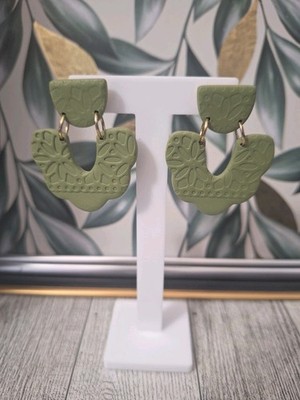 Handmade Artisan Polymer Clay Dangle Earrings Sage 