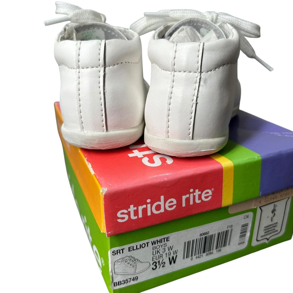 Stride Rite SRT Elliot White Leather Boys Shoes Size 3.5W Baby Toddler Sneakers - Image 2 of 4