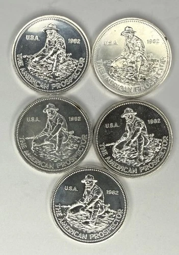1982 Engelhard The American Prospectors 5 x 1oz Silver Rounds BU‼️LOT OF 5OZ‼️