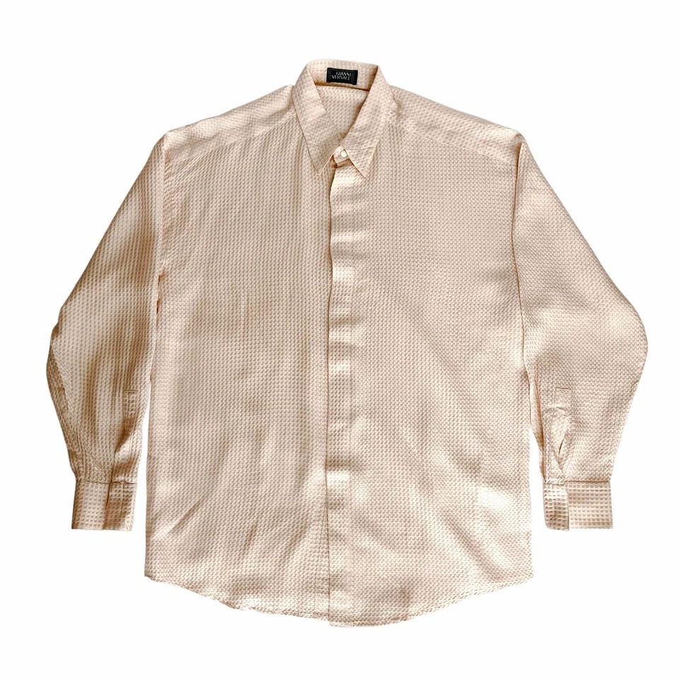 GIANNI VERSACE шелк вафли плетение длинным рукавом рубашка розовый шелк мужской двубортный - Изображение 2 из 4