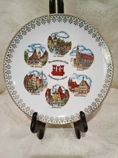 Vintage Die Mittelalteiche Stadt Rothenburg Tauber Bavaria, GER Gold Trim Plate