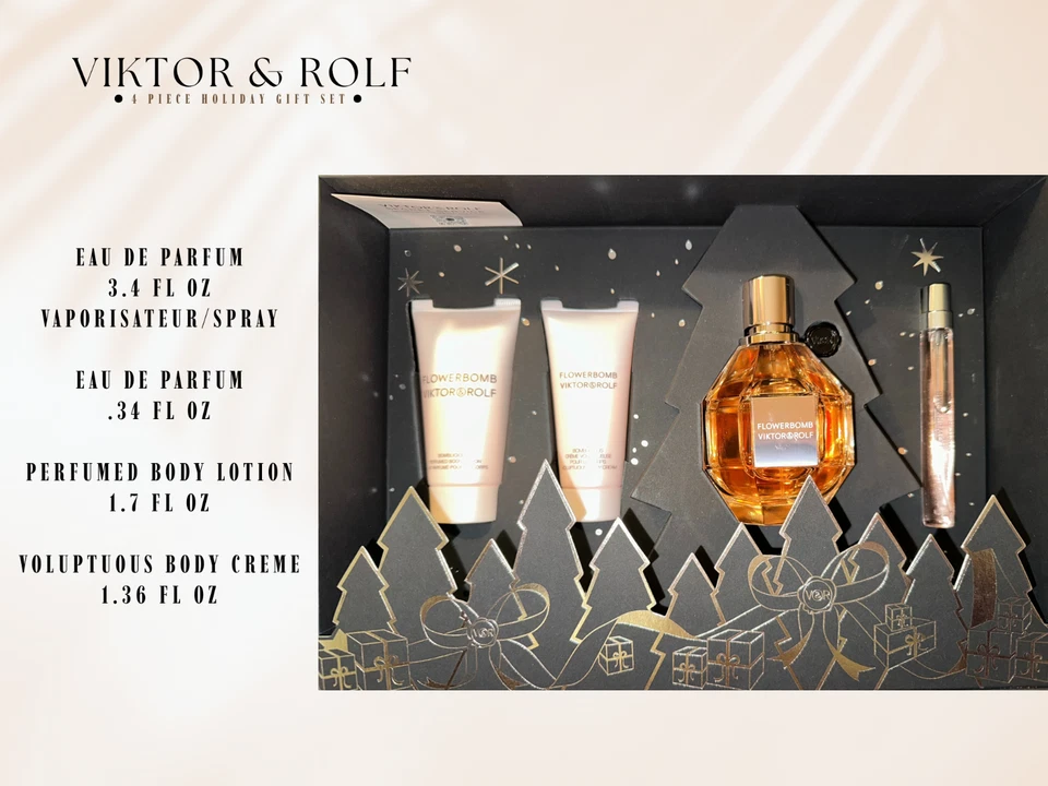 Viktor & Rolf FLOWERBOMB 4 piezas Juego de regalo de fiesta EDP 3,4 oz + 10 ml + 2 cremas Nuevo en caja Foto 3 de 4