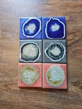 Crackle Glass Tiles 4x4hand Made Set Of 6